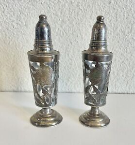 Vintage Mexican Sterling Silver Salt Pepper Shakers 5 5 Tall 1 75 Wide