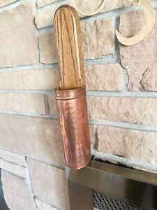 Vintage Wood Copper Farmhouse Fireplace Long Matchstick Holder Match Signed