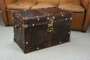 Vintage Leather Brown Finest Trunk Classic With Key Leather Box Active Trunk