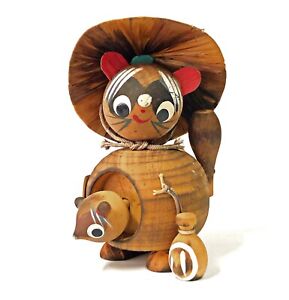 Japanese Kokeshi Doll Raccoon Dog Tanuki Wooden Carving Figure Lucky Charm R17