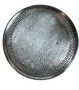 1950s Silver Plated Hammered Round Tray Reticulated Rim By Meriden 10 Inch