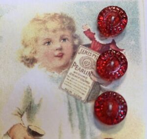Set Of 6 Vintage 3 8 Two Hole Red Under Painted Glass Buttons Nos Doll Size