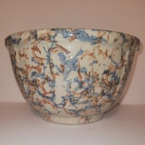 Red Wing Antique Spongeware Serving Bowl Panel Collectible Stoneware Blue Great
