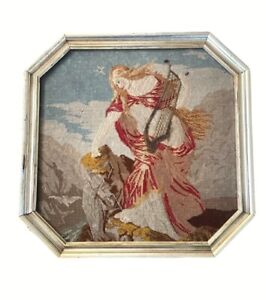 Victorian Needlework Angel Tapesty Needlepoint Petit Point With Glass Beads