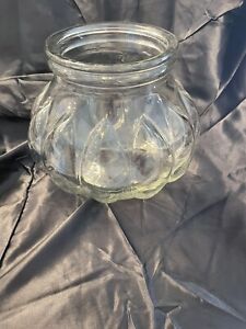 Vintage Green Tint Glass Pumpkin Shape Apothecary Jar 8 X 8 Lid Not Included