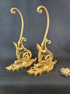 Elegant Pair French Gilt Bronze Lily Ornate Wall Hook
