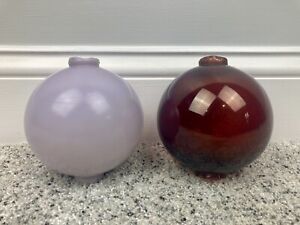 Antique Lightning Rod Glass Ball Set 2 Red And Lilac Lavender Milk Glass