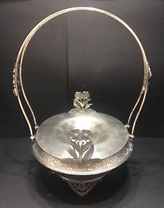Antique Victorian Ornate Silver Plate Brides Basket Floral Motif 13 