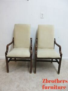 Pair Vintage Henredon Scene One Campaign Dining Room Arm Chairs Mid Century