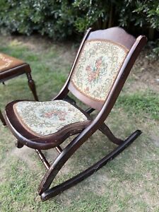 Vintage Folding Wooden Rocking Chair Victorian Sewing Rocker Nursery