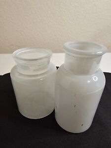 Pair Of Antique Apothecary Style Jars Milky Glass White Clear