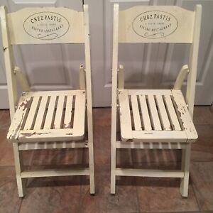 Two Shabby Chic Wooden Folding Chairs With French Decor
