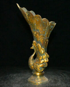 14 Old Chinese Bronze Ware Gilt Dynasty Palace Peacock Cann Goblet Wine Glass