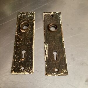 Pair Of Antique Rectangular Door Knob Back Plates Decorative Hardware Steel