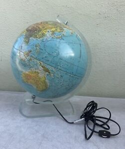 1992 Scan Globe A S Lighted Globe Denmark Edition Gb Lucite Base Mcm No Bulb