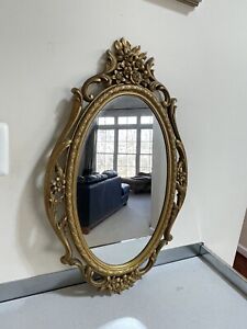 Vintage French Country Syroco Gold Wall Mantel Mirror Scrolls Florishes