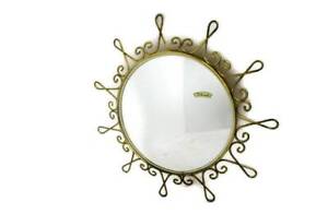 Maison Deknudt Retro Modernist Starburst Sunburst Metal Wall Convex Mirror Mid C