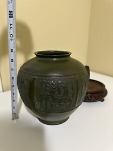 8 8 Vintage Japanese Bronze Bird Beast Pattern Bottle Crock Pot Jar