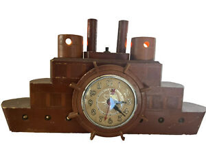Vintage 1940s Wooden United Electric Commodore Clock Tug Paddle Boat Lights