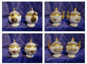C 1810 Old Paris Gilt Porcelain Pair Of Covered Cups Acanthus Napoleon French