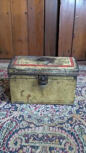 Best Antique Early Country Metal Tin Toleware Mustard Document Box 9 5 