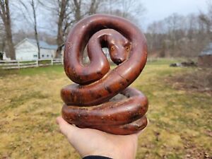 Antique 19thc Folk Art Carved Burl Coiled Snake Copperhead Primitive Carving