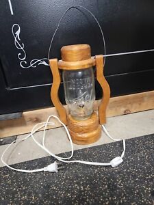 Rustic Primitive Electric Lantern Vintage Handmade Wooden Mason Jar Flame Bulb