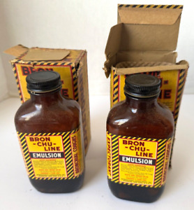 Antique Patent Medicine Bron Chu Line Emulsion 2 Bottles In Boxes Nos Drug Store