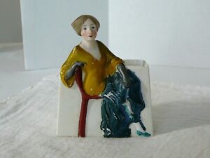  As Is Antique German Porcelain Figural Lady Match Holder Or Small Vase Vtg
