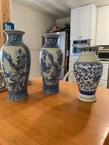 3 Chinese Blue White Porcelain Vases
