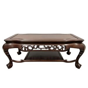 Vintage Chinese Rosewood Carved Coffee Table With Dragon Motif