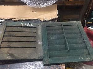 Set Of 2 Victorian Era Louvered Gable End Vent Shutters Old Green 16x16 14x14 