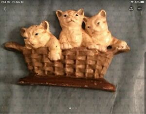 Vintage Cast Iron Basket Of Kittens Door Stop John Wright