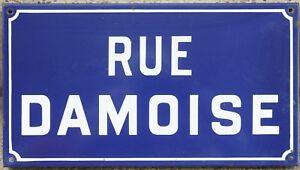 Old French Enamel Street Sign Plaque Road Name Plate Rue Damoise Etampes 1970s