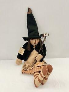 Honey And Me Primitive Witch Rag Doll Stars Wand W Tag Halloween Folk Art