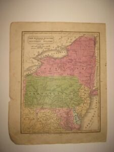 Antique 1830 New York Jersey Pennsylvania Maryland Delaware Dated Handcolor Map