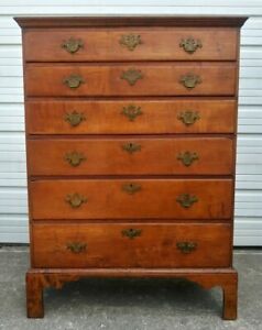 Antique Chippendale Maple Tall Chest Of Drawers Dovetail Plank Top Free Ship