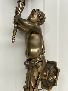 A Stunning French Bronze Louis Xvi Wall Sconce Applique Boy Holding Torch 2 