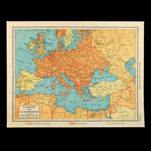 1943 Vintage Europe Wwii Map Wartime World War 2 Wall Art Decor Mediterranean