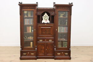 Victorian Eastlake Antique Walnut Secretary Desk Bookcase 47585