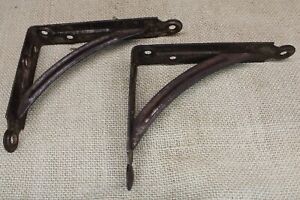 2 Old Shelf Brackets 4 X 5 Supports Vintage Industrial Rustic Steel Clean