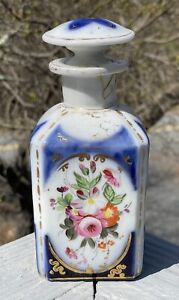 Antique Porcelain Hand Painted Scent Vanity Bottle Apothecary Jar 19th C 