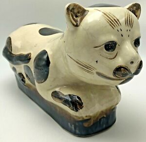 Antique Chinese Stoneware Figural Cat Headrest Neck Rest Pillow Qing Dynasty