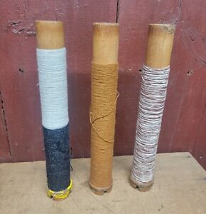 Lot Of 3 Old Wooden Textile Mill Spindle Spool Bobbin Dixie Industrial 12 1 2 