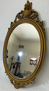 Vintage 1960 S Syroco Oval Wall Mirror Gilt Frame Hollywood Regency Ornate Mcm
