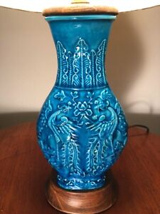 Antique Chinese Vase Table Lamp W Fantastic Turquoise Glaze And Finial Custom