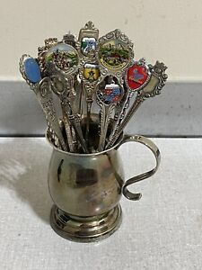 Silver Plated Pewter Collectible Souvenir Spoons With Small Creamer Holder
