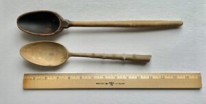 2 Nice Antique Wooden Kitchen Spoons 14 10 7 Am Early 20th Century