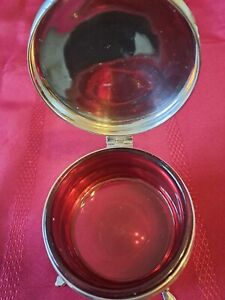 A Rare Solid Silver Trinket Box With Cranberry Glass Liner 1920 