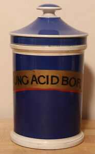 Ung Acidi Borici Hand Painted Porcelain Antique Apothecary 10 Jar Large
